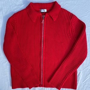 BC Black Cat Fashion Scarlet Red Heavy Rib Womens Sweater Crystal Zipper Bling